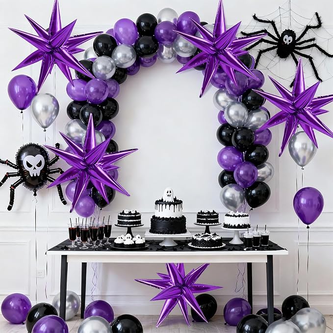 Purple Balloons Mylar Star Balloon 60Pcs Foil Spike Balloons Explosion Large - Image 6