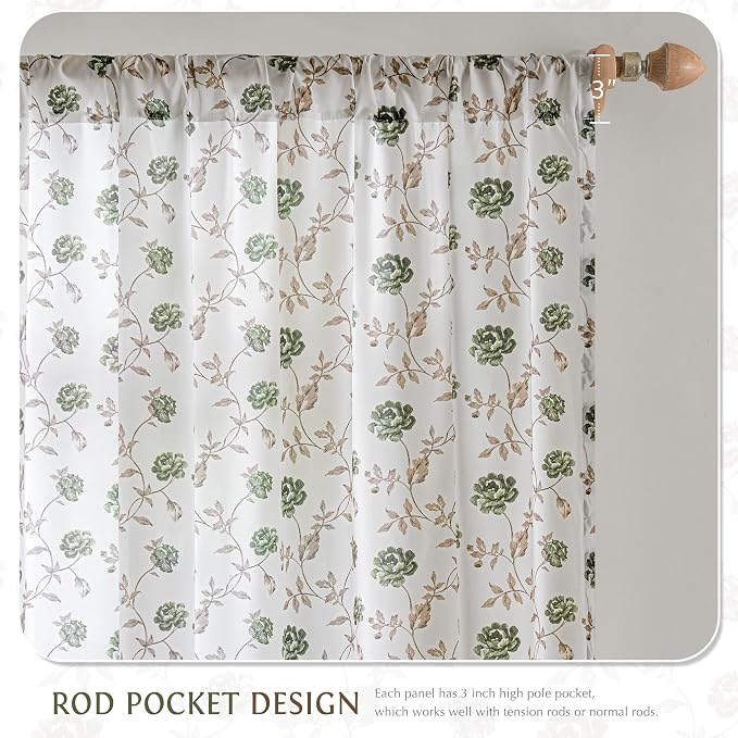 Beauoop Floral Sheer Curtains 72 Inches Long 2 Panels - Image 8