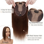Hair Toppers for Women Real Human Hair No Bangs, 13 * 15 cm Larger Silk Base 150% Density Clip In Topper Hairpieces, Wiglet Top Pieces Add Volume -10 Inch 04 Medium Brown