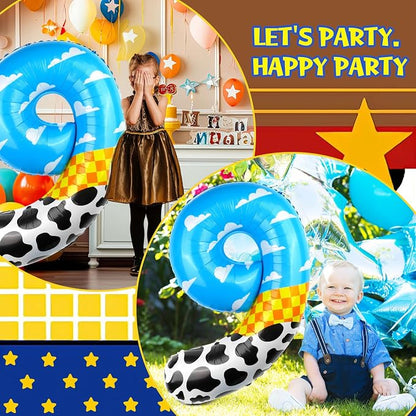 40 Inch Number Balloon 9 Blue Clouds Cartoon Story Balloons Toy Inspired Story - Image 5
