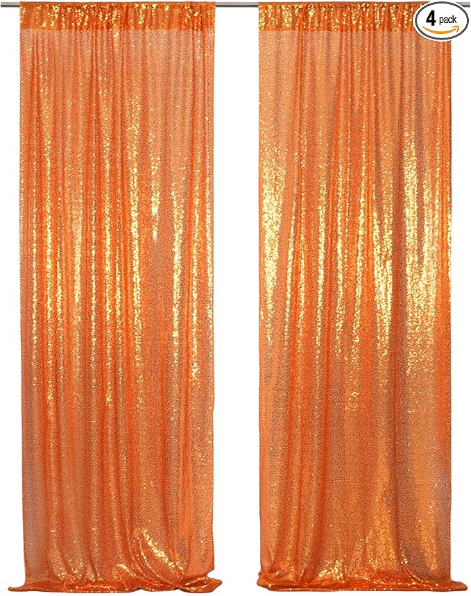 Poise3EHome Orange Sequin Backdrop Curtains, 4 Panels 2FTx8FT Glitter Background by Poise3EHome