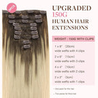 GOO GOO Clip in Hair Extensions Real Human Hair, Remy Human Hair Extensions Clip ins for Women, Natural Human Hair, 16inch 150g 9Pcs, 4/18 Balayage Chocolate Brown Highlighted Dirty Blonde