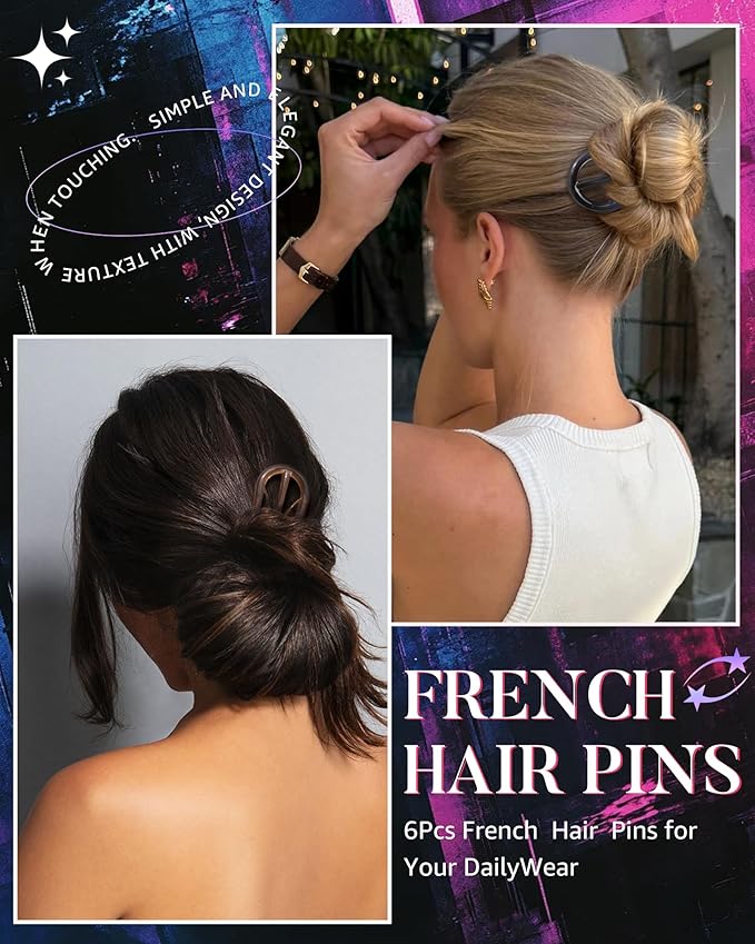 French Hair Pin for Women - U-Shaped Hair Fork for Updos, Chignons & French Twists, Durable Acrylic, Secure & Elegant Styling for All Hair Types (Amber)