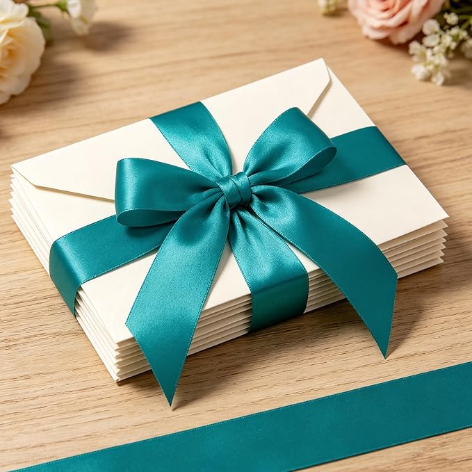 1In 30Yards Teal Satin Ribbon for Gift Wrapping Wedding Christmas Party | Sleek - Image 5