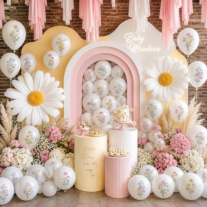 Wildflower Balloons, 12 Inch White Spring Balloon, Girls Birthday Party Tea - Image 3