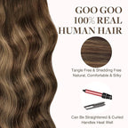 GOO GOO 24inch Tape in Human Hair Extensions Balayage Chocolate Brown to Caramel Blonde Remy, Tape in Balayage Natural , Straight 20pcs 50g