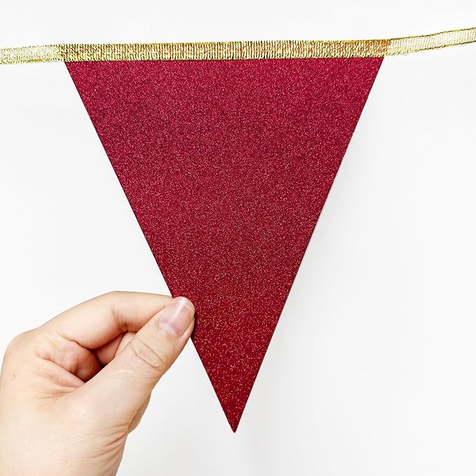 Maroon Gold Party Pennant Banner Flag Burgundy Champagne Gold Triangle Hanging - Image 6