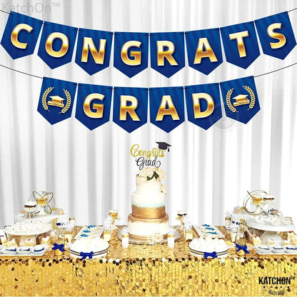 KatchOn Blue and Gold Congrats Grad Banner 10 Feet, Grad Party Decorations | No - Image 8
