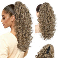 Flufymooz 100％ Pure Protein Ponytail Extension, 18 Inch Curly Claw Clip Ponytail Hair Extensions Natural Soft pony tail hairpiece for women-Ash Brown
