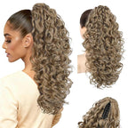 Flufymooz 100％ Pure Protein Ponytail Extension, 18 Inch Curly Claw Clip Ponytail Hair Extensions Natural Soft pony tail hairpiece for women-Ash Brown