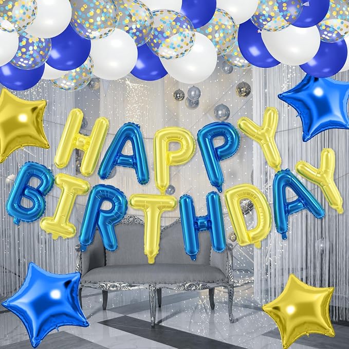 29PC Blue Yellow Happy Birthday Balloon Banner, 16 Inch 3D Aluminum Letter - Image 8
