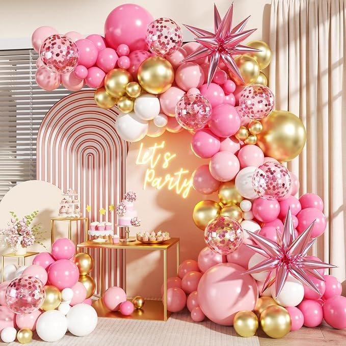 Pink White Gold Balloon Garland Arch Kit by LANGASQUE
