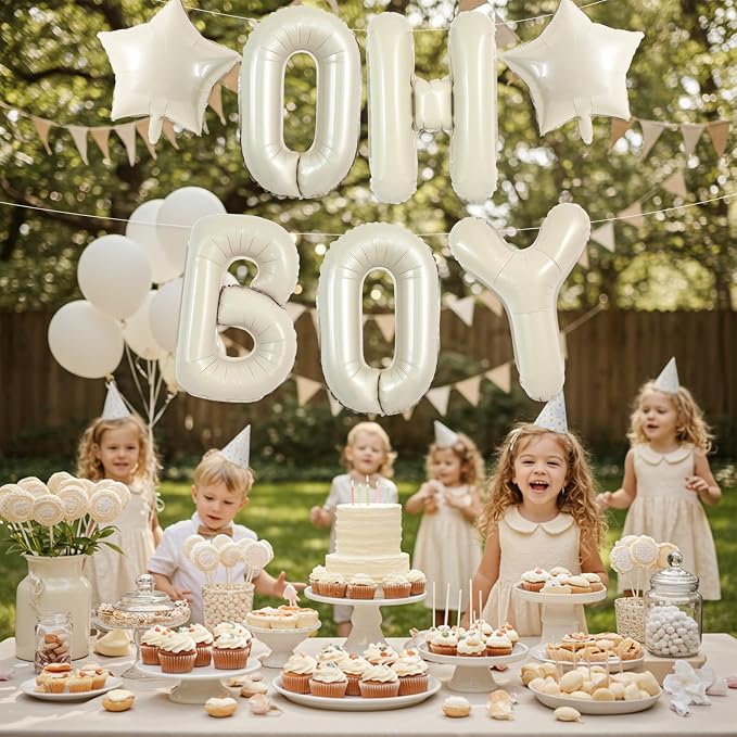 TONIFUL 40 Inch Cream White OH BOY Balloon, Oh Boy Sign - Image 3