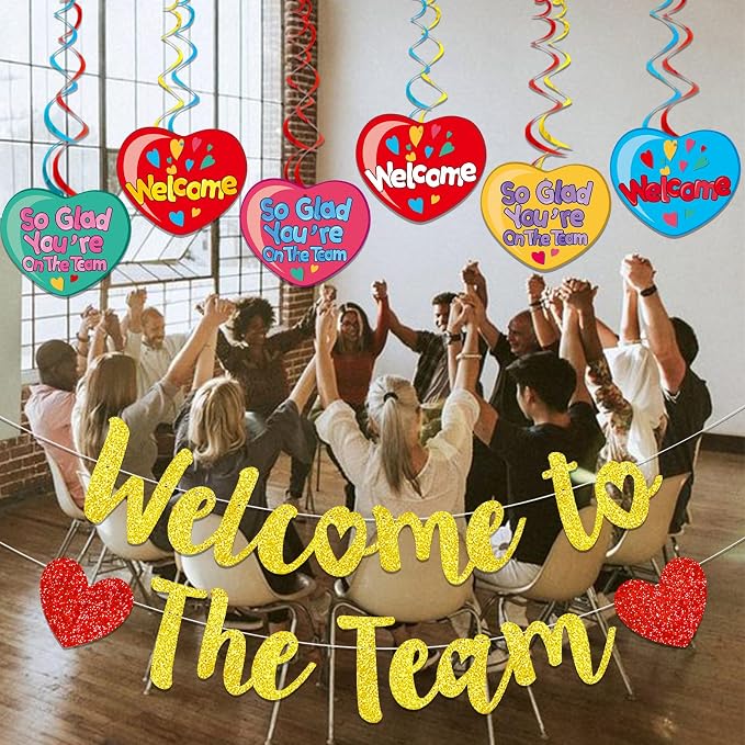 Gold Glitter Welcome To The Team Banner and Hanging Swirls, Welcome Banner - Image 2