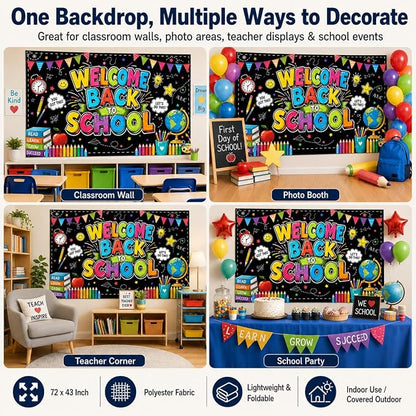 Welcome Back to School Backdrop 72x43 Inch Polyester Fabric, Colorful - Image 8