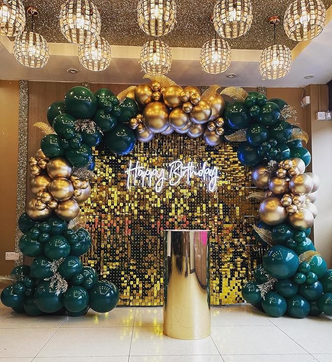 201Pcs Green and Gold Balloon Arch Kit, Explosion Star Emerald Dark Green - Image 4