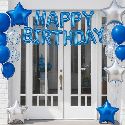 29PC Blue Happy Birthday Balloon Banner, 16 Inch 3D Aluminum Letter Banner Sign - Image 5