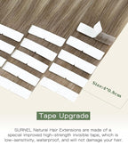 SURNEL Injected Tape in Hair Extensions Human 16Inch Ash Brown to Platinum Blonde Invisible Tape in Extensions 20 Pcs 35g(#860,16)