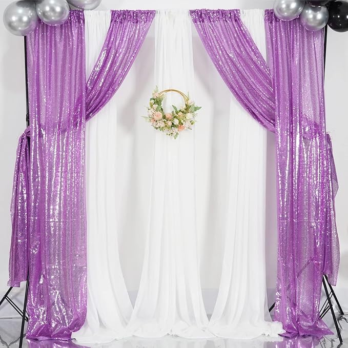 Poise3EHome Lavender Sequin Backdrop Curtain, 4 Panels 2FTx8FT Glitter - Image 5