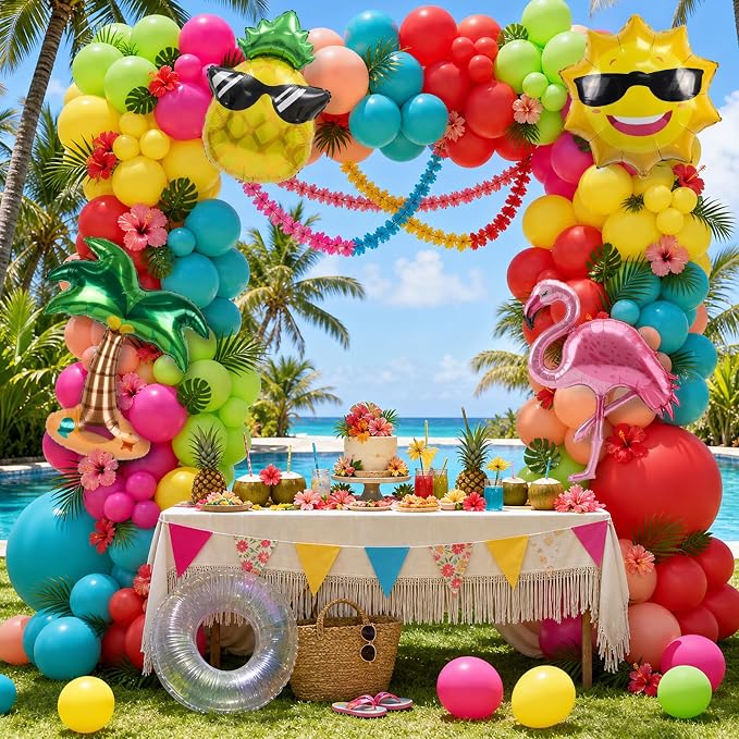 161pcs Summer Tropical Balloon Arch Garland Kit -Hot Pink Red Orange Green by AobkDeco