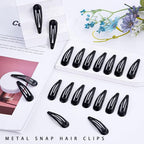 20 PCS Metal Snap Hair Clips Water Drop No Slip Barrettes for Women Bright Small Hair Clips For Thick And Thin Fine Hair,Black,1.97 x 0.5 In.