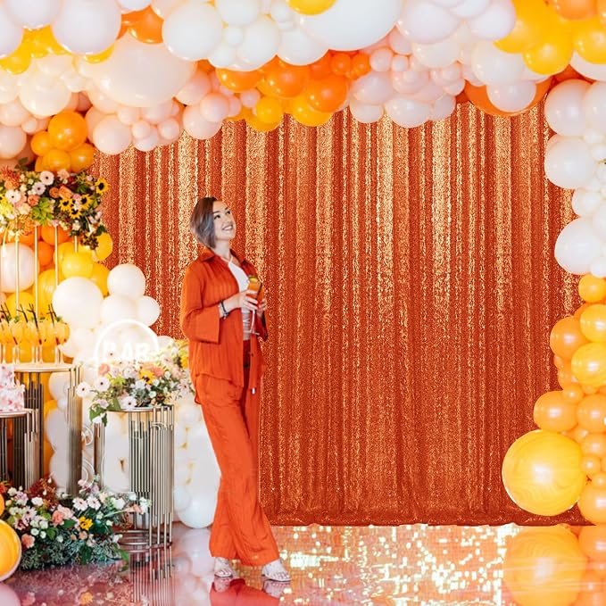 2×8FT-4PCS Orange Sequin Backdrop Curtains Panels, Photography Backdrop Glitter - Image 3