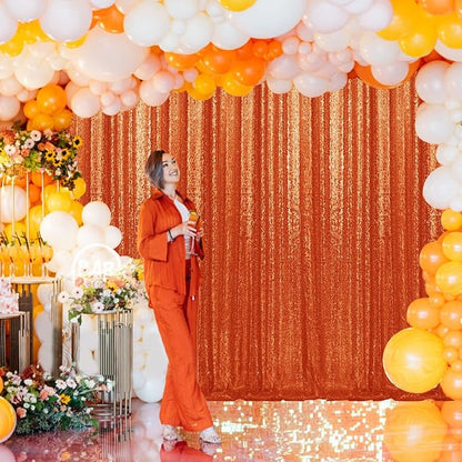 2×8FT-2PCS Orange Sequin Backdrop Curtains Panels, Photography Backdrop Glitter - Image 3