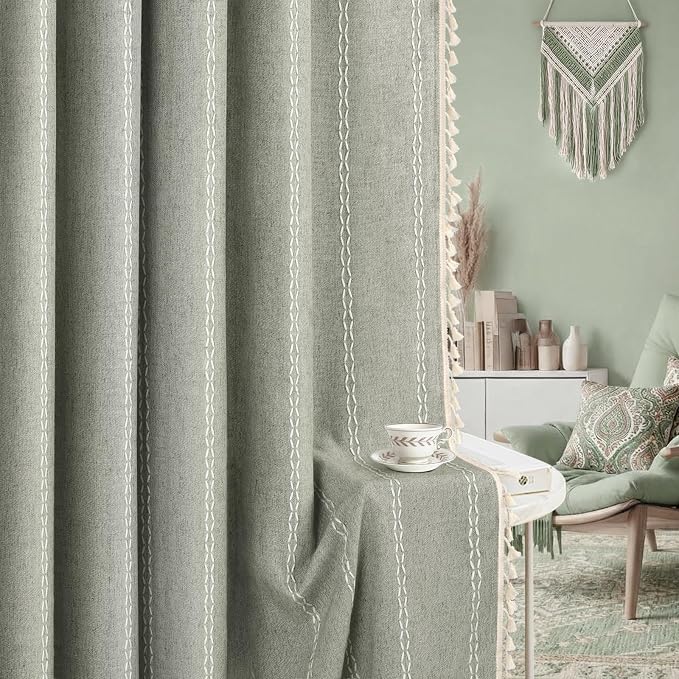 Sage Green Boho Blackout Curtains 90 Inch 2 Panels - Image 7