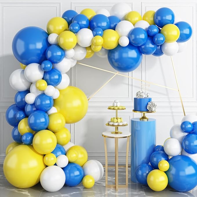 124PCS Blue Yellow White Balloon Garland Arch Kit, 18 12 5 inch Matte Blue by Paready