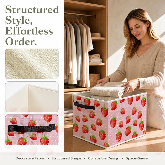 Pink Strawberry Foldable Storage Bins Box - Image 2