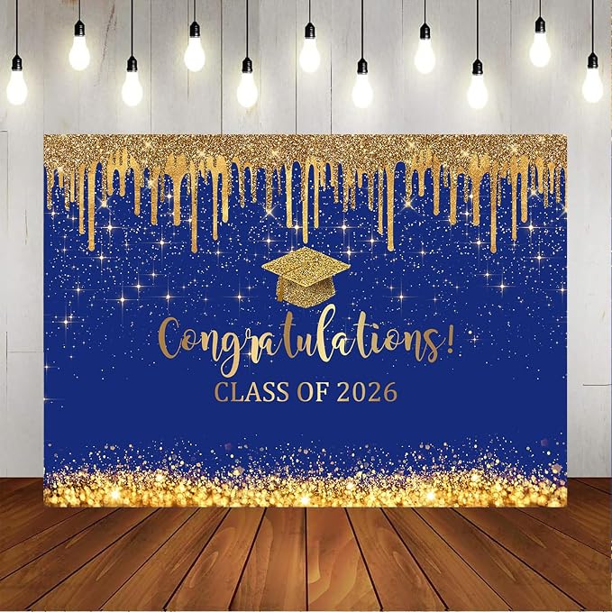 Mocsicka Blue and Gold Graduation Backdrop Congratulations Class of 2026 - Image 6
