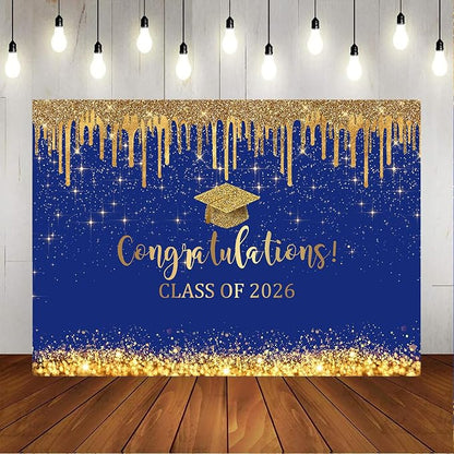 Mocsicka Blue and Gold Graduation Backdrop Congratulations Class of 2026 - Image 6