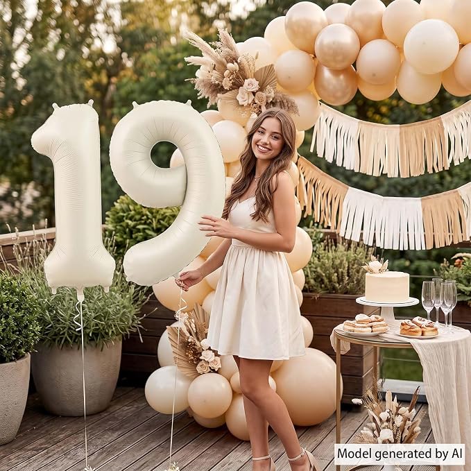 Cream Number 19 Balloon 40 Inch, Foil Numeral - Image 2