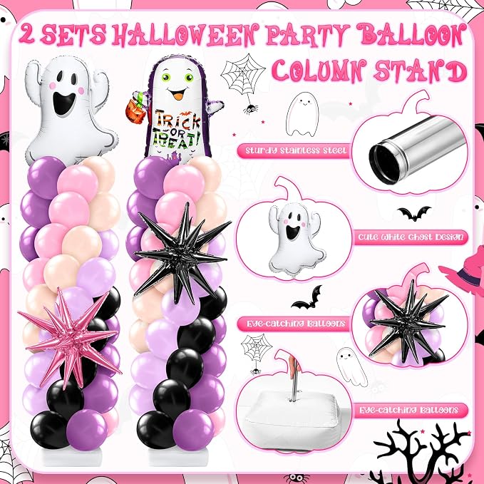 Kasyat 2 Sets Pink Purple Halloween Balloon Column Stand Kit Purple Pink and - Image 3