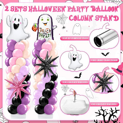 Kasyat 2 Sets Pink Purple Halloween Balloon Column Stand Kit Purple Pink and - Image 3