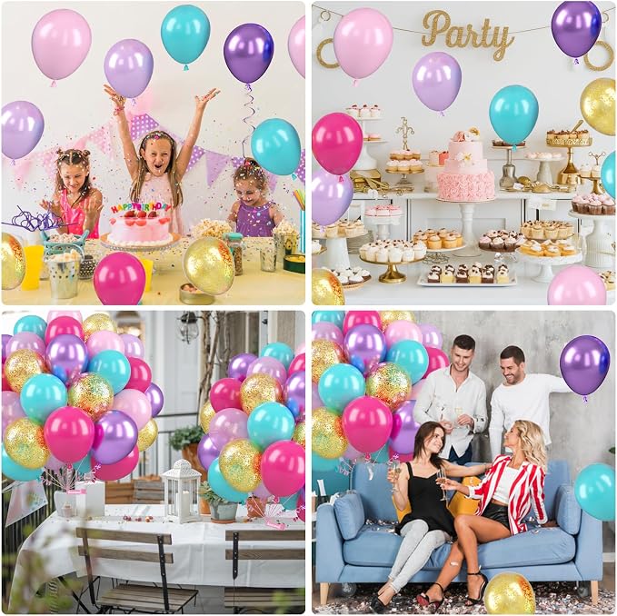 Teal Pink Purple Balloons, 12 Inch Princess Balloons, Pastel Pink Teal Purple - Image 7