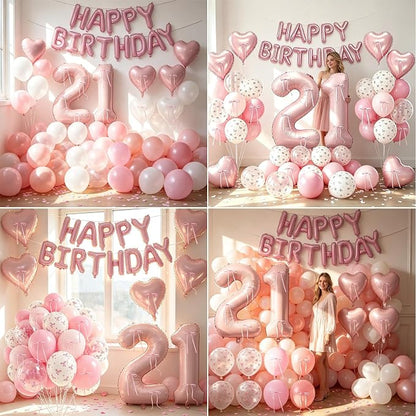 81Pcs Pink Happy 21st Birthday Decorations - Image 7