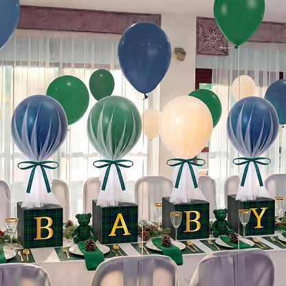 4 Set Green Blue Tartan Plaids Baby Shower Decoration Tartan Table Centerpieces by Heentan