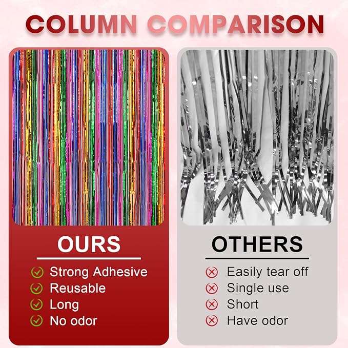 Voircoloria Rainbow Foil Fringe Backdrop Curtains, 3 Pack | Tinsel Streamers - Image 5