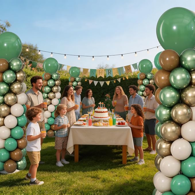 Sage Green Brown Safari Balloons Column Stand Set of 2 | 102Pcs Coffee Beige - Image 5