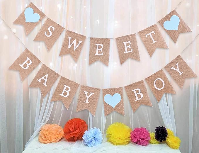 Sweet Baby Boy Burlap Banner - Image 3