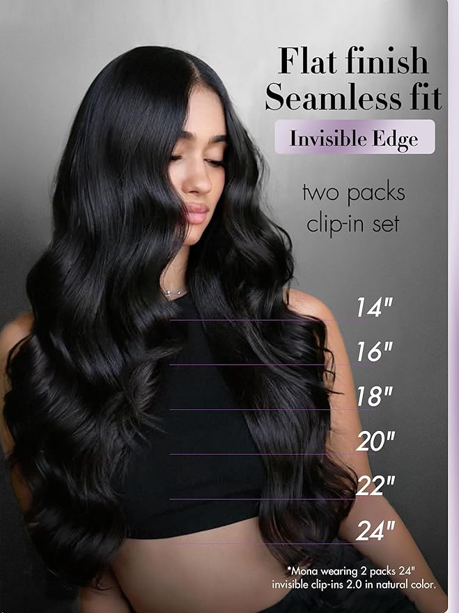 LUVME Invisible Clip in Hair Extensions,Body Wave 18 Inch 2 Pack 220g 12pcs Human Hair Invisible Clip ins Hair Extensions Natural Black Hair for Women