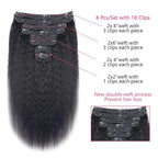 Clip in Hair Extensions Real Human Hair Clip Ins 100% Unprocessed Brazilian Virgin Hair Clip Ins Kinky Straight Hair Clip ins for Women 8pcs with 18 Clips 120g Per Set (20inch)