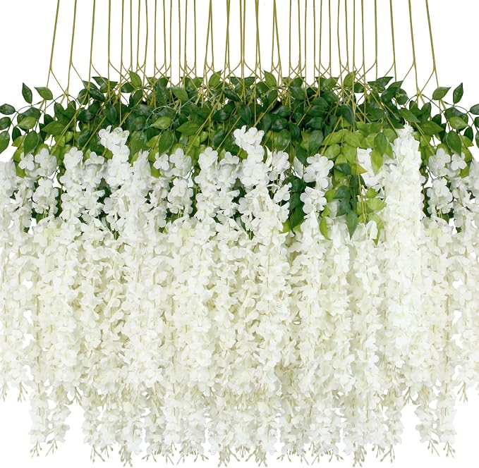 48Pcs Artificial Wisteria Flowers 3.6 Feet/Piece White Dense Artificial Fake by HanYun