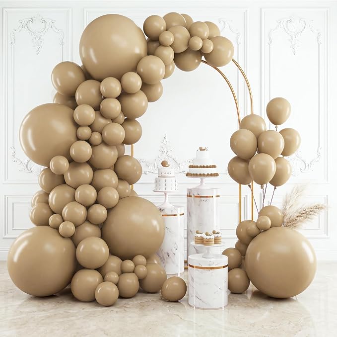 RUBFAC Brown Balloons Different Sizes Light Brown Balloon 154pcs | Boho Vanilla by RUBFAC
