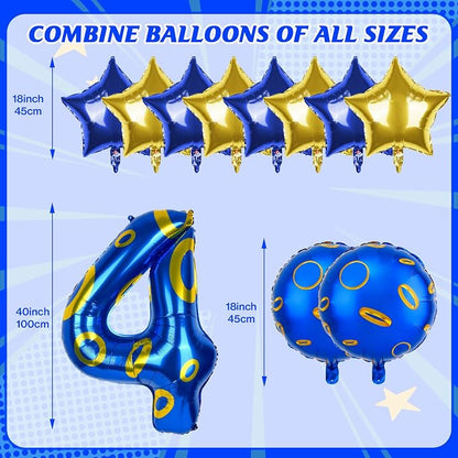 40 Inch Blue and Golden Ring Themed Number Balloon, Number Block Foil Number 4 - Image 2