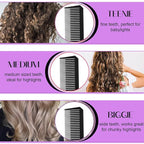 3Pcs Highlighting Comb Professional Hair Dye Combs 3 Sizes Highlight Comb Weaving Combs with Long Stainless Steel Rat Tail for Home and Salon(Black)