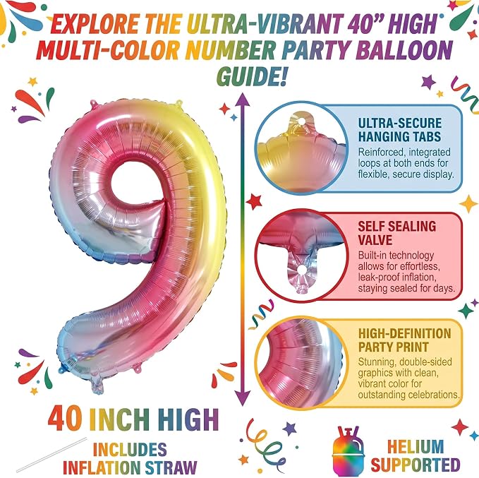 40 Inch Rainbow Foil Number 19 Balloon - Image 2