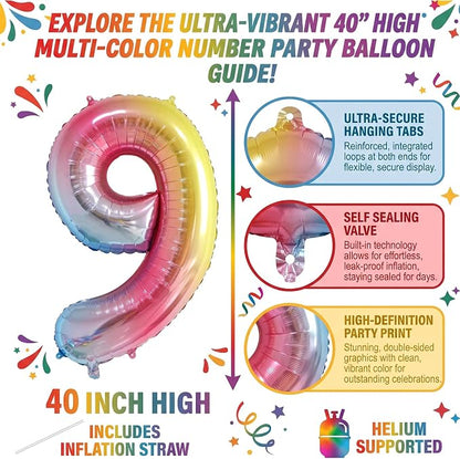 40" Rainbow Foil Number 9 Balloon - Image 2