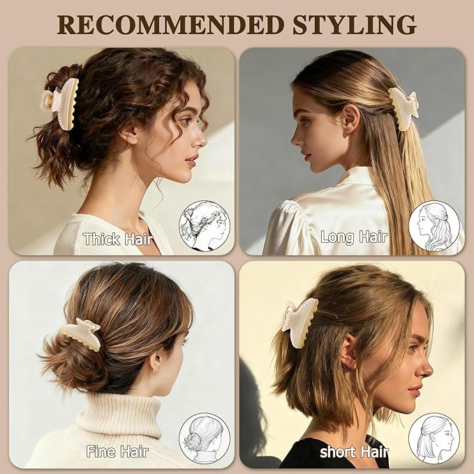 2026 Premium Durable Hair Claw Clip for Women, Original Italian Designed Strong Grip Hair Clips for Normal Fine Thin Hair, No Slip Jaw Clips with Gift Box for Christmas Birthday Girls, 3 Inch Beige